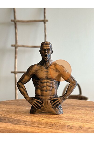 TURUNCUHANE Cristiano Ronaldo Büst Ikonik Hareket 12 Cm Bronz Eskitme Renk Futbolcu Büstü