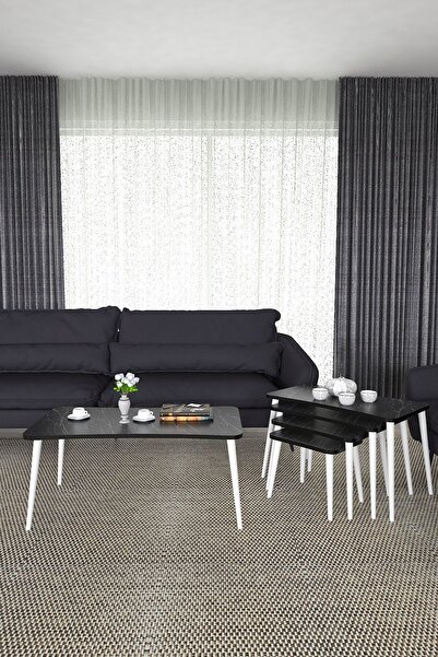 Zuesse Dizayn Alanur 5li Orta Sehpa Ve Zigon Sehpa Ahşap Ayaklı Çay Kahve Seh...