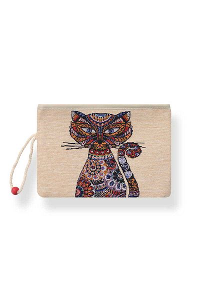 Bursa İpek Cat Patterned Tapestry Wallet
