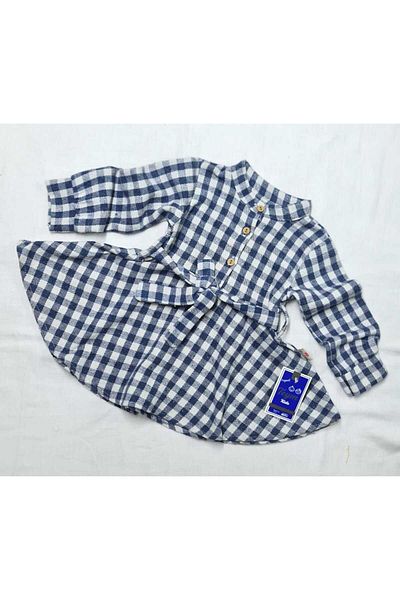 minikiss Cotton Lumberjack Fabric - Shirt Collar Long Sleeve Girl's Dress