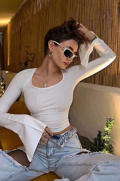 IŞILDA FASHION Γυναικείο ισπανικό μανίκι Basic Crop Top