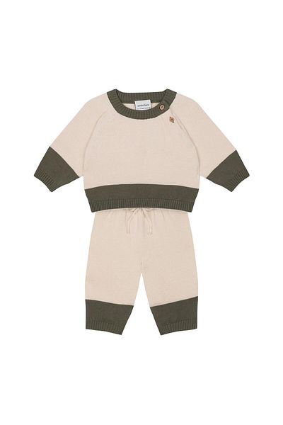 Antebies Green Contrast Cream Knitwear Set