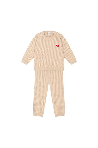Antebies Beige Houndstooth Sweater and Trousers - Butterfly Embroidered, Size S