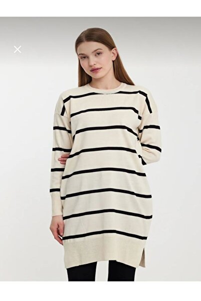 Sfg Life Moda Hijab Women's Clothing - Crew Neck, Split Skirt, Single Plate, Mercerized Front Striped