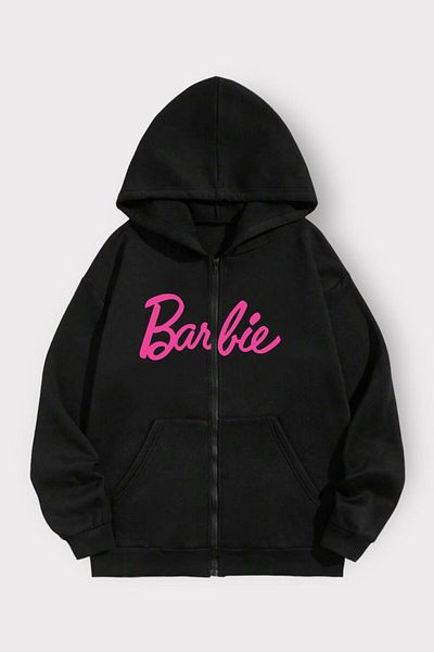 modaberry Черен жилетка Barbie - Голям зимен жилетка с качулка, цип и джоб