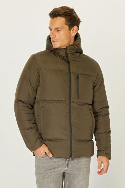 Goccix Men's Khaki Fiber Hooded Windproof Puffer Winter Jacket