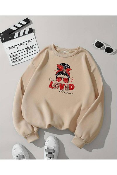 BENROMA Unisex Παιδικό φούτερ - Loved Mama Printed, Crew Neck