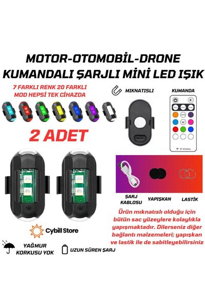 CybillStore KUMANDALI ÇAKARLI ŞARJLI 7 RENK VE 20 MODLU MİNİ LED IŞIK 2 ADET ...