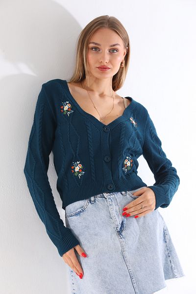 Les Séduisantes c.a. Cardigan cu model floral brodat
