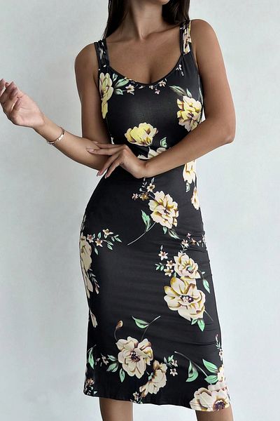 Avones Rose Patterned Women's Midi Dress - 2 Thread, Metering Printed