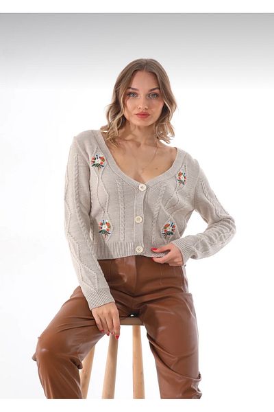 Les Séduisantes c.a. Cardigan cu model floral brodat