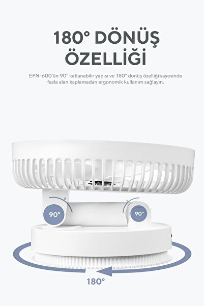Everest Efn-600 Masaüstü Taşınabilir Şarjlı Beyaz 2000mah Usb Fan