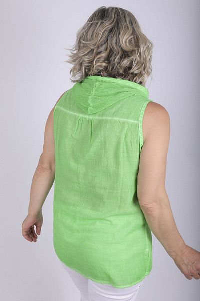 Hitit Butik Hooded Green Linen Shirt Blouse