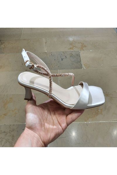 BRGL Women's 7 cm Kadeh Heel Satin Stone Evening Shoes