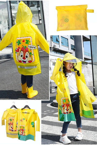 Moreva Hayvan Figürlü Çocuk Yağmurluk Kapüşonlu Taşıma Çantalı Su Geçirmez