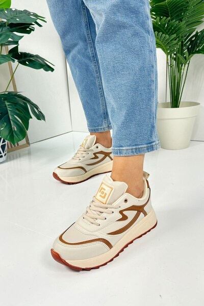 İmerShoes Μπεζ αθλητικά παπούτσια - Αθλητικά παπούτσια περπατήματος με κορδόνια και χοντρή σόλα 4077