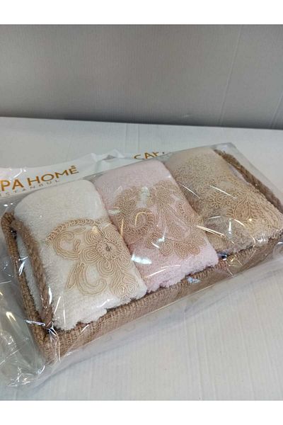 Çapa Home Gift Daily Dowery Use with Straw Basket Detail 3-Piece Towel 30 X 50