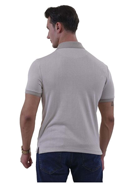 Exve Exclusive Beige Polo Collar Knitwear T-Shirt - Non-Shrinkable Sleeves and Collar Detail