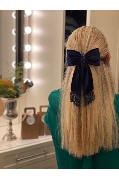 BUGU B&G Boncuk Püsküllü Lacivert Fiyonk Klipsli Toka