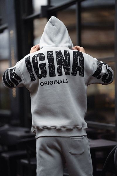 HYPERS Originals Φούτερ με στάμπα γκρι με κουκούλα Oversize