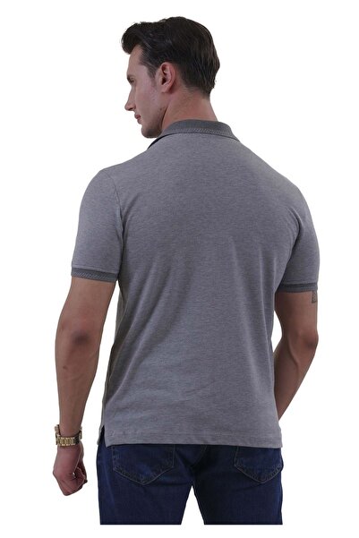 Exve Exclusive Gray Melange Non-Shrink Polo Collar Short Sleeve T-Shirt - Sleeve and Collar Detail