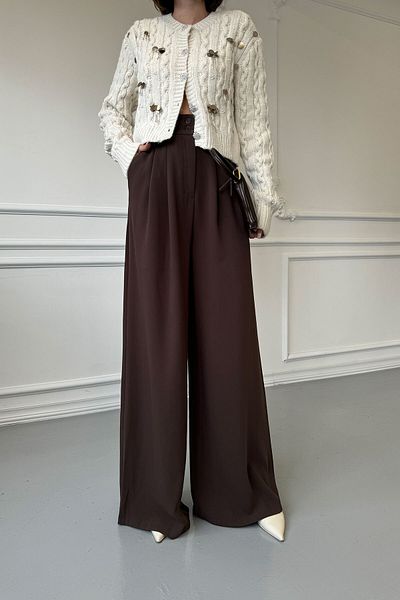 MAGARDE Mink Wide Leg Palazzo - Double Pleated