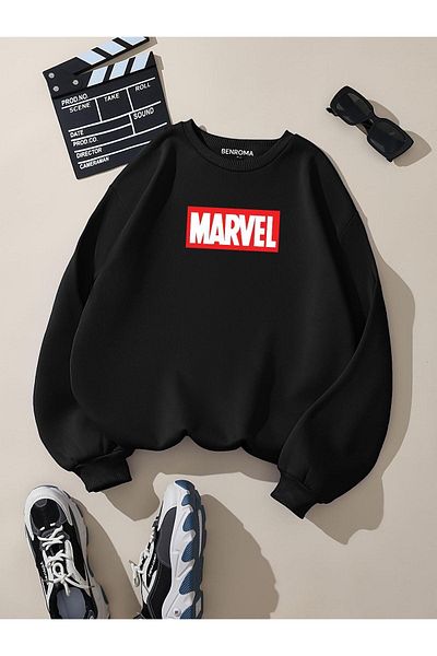 BENROMA Детски унисекс суитшърт с кръгло деколте и принт Marvel