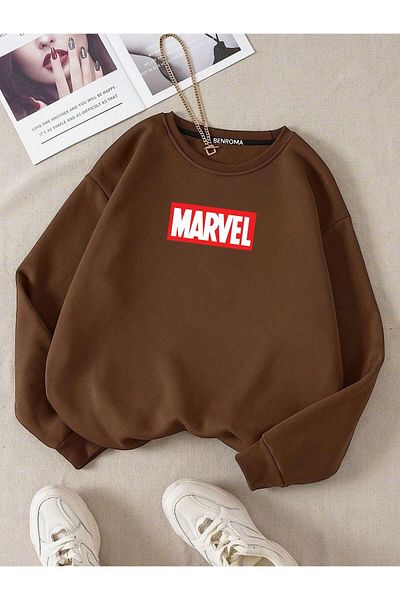 BENROMA Детски унисекс суитшърт с кръгло деколте и принт Marvel