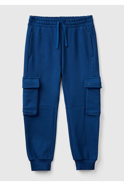 United Colors of Benetton Pantaloni de sport cargo pentru băiat, cu logo Indigo brodat, cu talie elastică