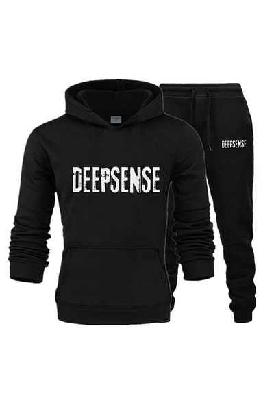 DEEPSENCE طقم شتوي رجالي - سويت شيرت وبنطال رياضي، كاجوال يومي من القطن