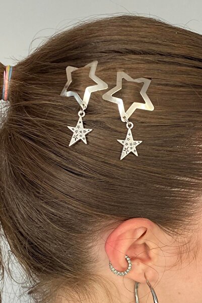 TAKIŞTIR Σετ 2 Ασημί Χρώμα Αστέρι Φιγούρα Πλαϊνή Πόρπη