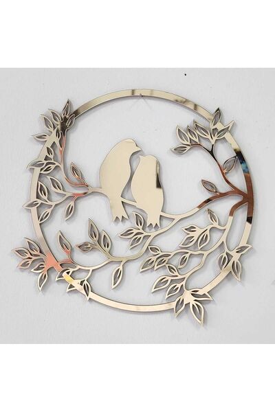 Numa Concept Serçe Mdf Üzeri Gold Pleksi Duvar Dekorasyon Lazer Kesim 33x33 Cm