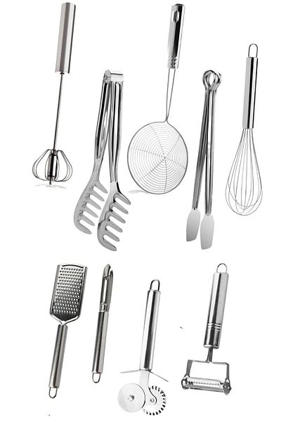 homsel 9 Piece Stainless Steel Practical Kitchen Prep Serving Tongs Dowry Set