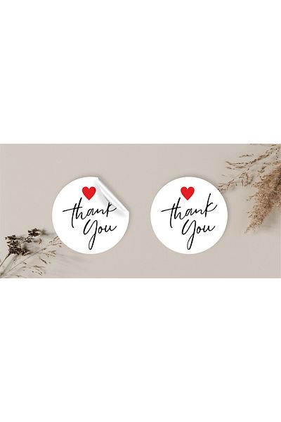 anka design Red Heart Coated Sticker - 4X4Cm, 48 Pieces, Cargo Label, Packaging