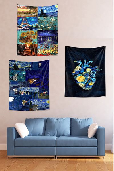 on the clouds Van Gogh Starry - Set de 3 tapiserii de perete cu modele florale, Heart Eiffel Nights