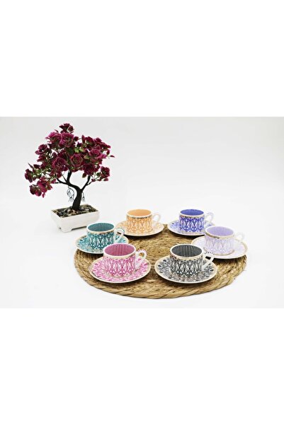 Kosova Fnc-08 Bone Chına 6-Piece Coffee Cup Set 90 Cc Flower/Daisy