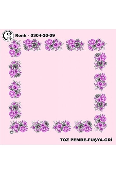 Cenk Toz pembe - gri çiçekli yazma