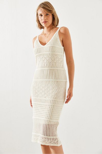 Bianco Lucci Damen-Strickkleid mit durchbrochenem Futter und dünnen Trägern - 20246135