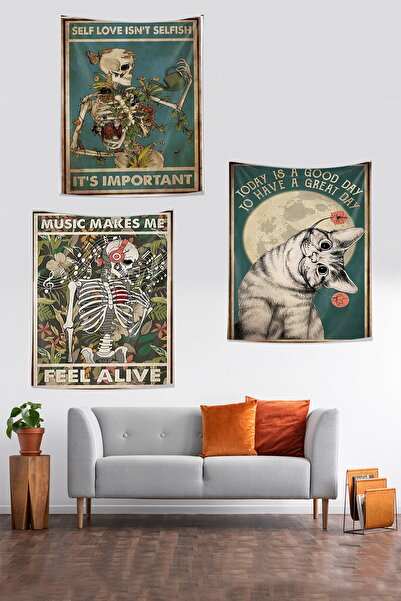 Pelangi Selfish Cat Musical Skeleton Flower Butterfly Stain Resistant Tapestr...