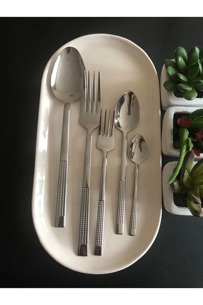 DİBA AVM Fork and Spoon Set for 6 People 30 Pieces Straw Stick Model 30 Pieces Stick Straw Model for 6 People