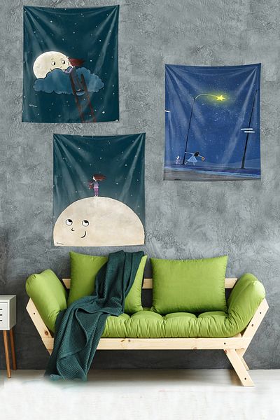 on the clouds Girl Stain-Proof Street Lamp and Tapestry on the Moon - Set of 3