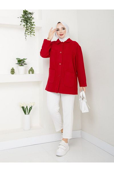 asyadabutik Women's Stamped Jacket and Coat - Buttoned and Pocketed