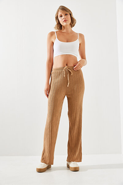 Bianco Lucci Women's Ribbed Palazzo Trousers - Elastic Waist 20223118