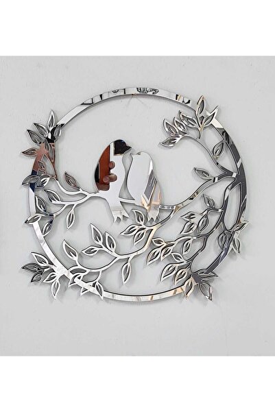 Numa Concept Serçe Mdf Üzeri Gümüş Pleksi Duvar Dekorasyon Lazer Kesim 33x33 Cm