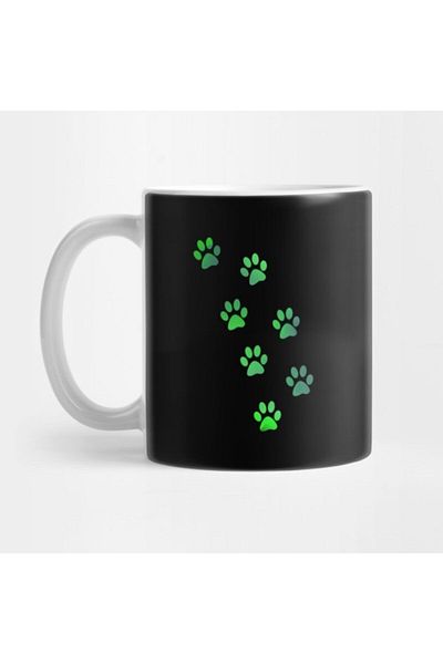 TatFast Green Watercolor Paw Prints Mug, Gift, Dowry, Presentation Holder