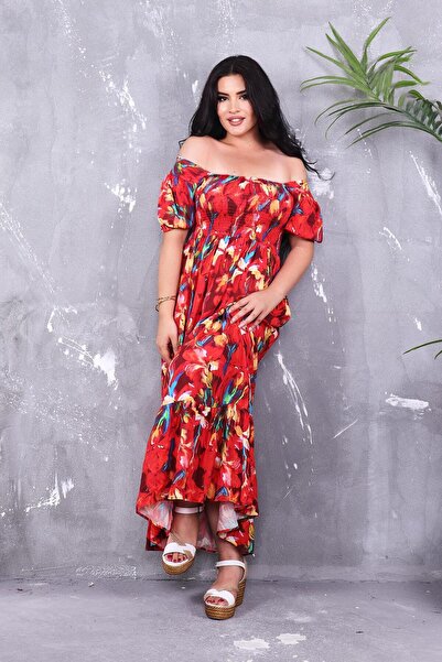 Siyezen Long Flared Dress with Elastic Collar