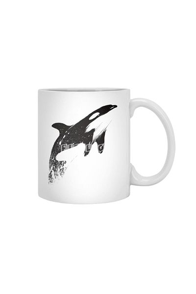 Fizello كوب Orcas Can Fly باللون الأبيض، هدية، مهر، حامل عرض