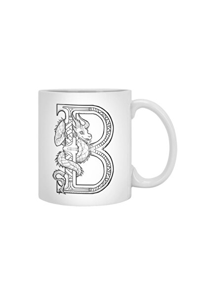 Fizello كوب أبيض على شكل حرف B Dragon Alphabet، هدية، مهر، حامل عرض