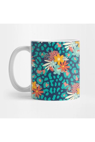 TatFast Leopard Patterned Floral Motif Mug - Gift, Dowry, Presentation