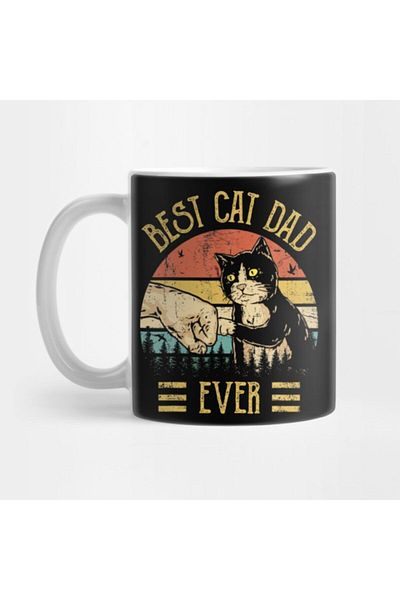 TatFast كوب رجالي من Best Cat Dad Ever Paw Fist Bump Fit Vintage Retro Gift